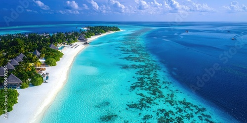 Fototapeta Naklejka Na Ścianę i Meble -  Aerial view of Maldives island with turquoise lagoons and white sand beaches