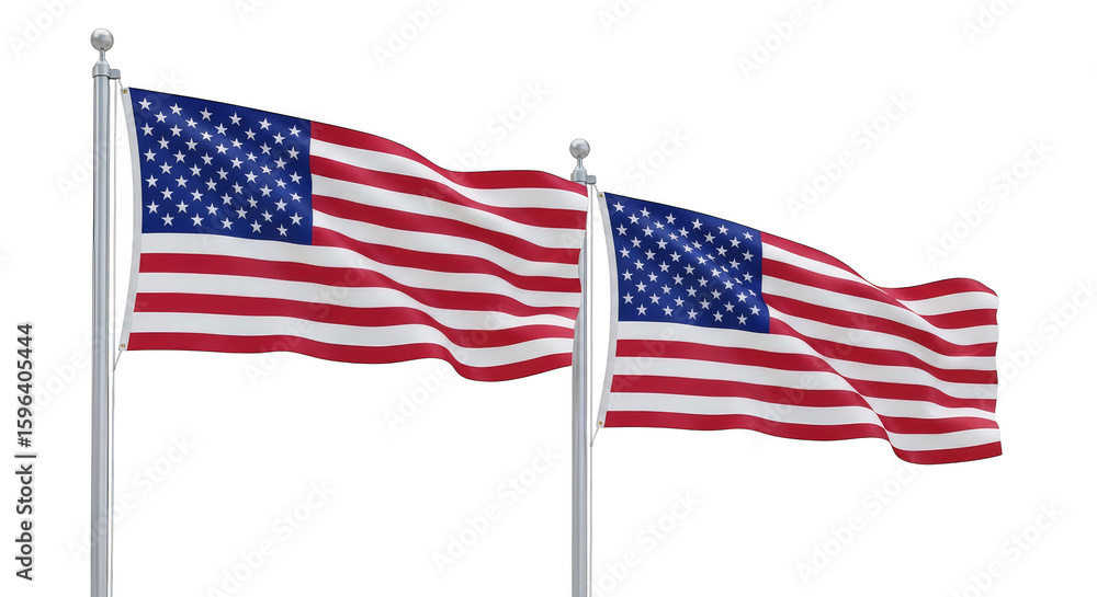 Fototapeta premium Two USA flags waving in air