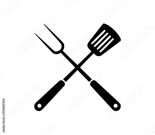 Black silhouette of crossed barbecue fork and spatula
