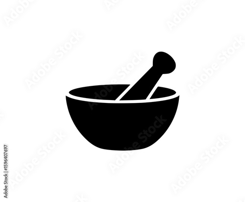 Minimal black silhouette of mortar and pestle
