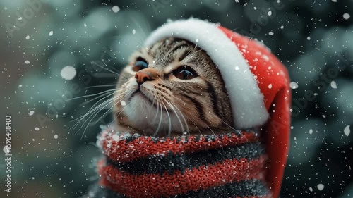 Christmas cat with warm sparkles Generative AI