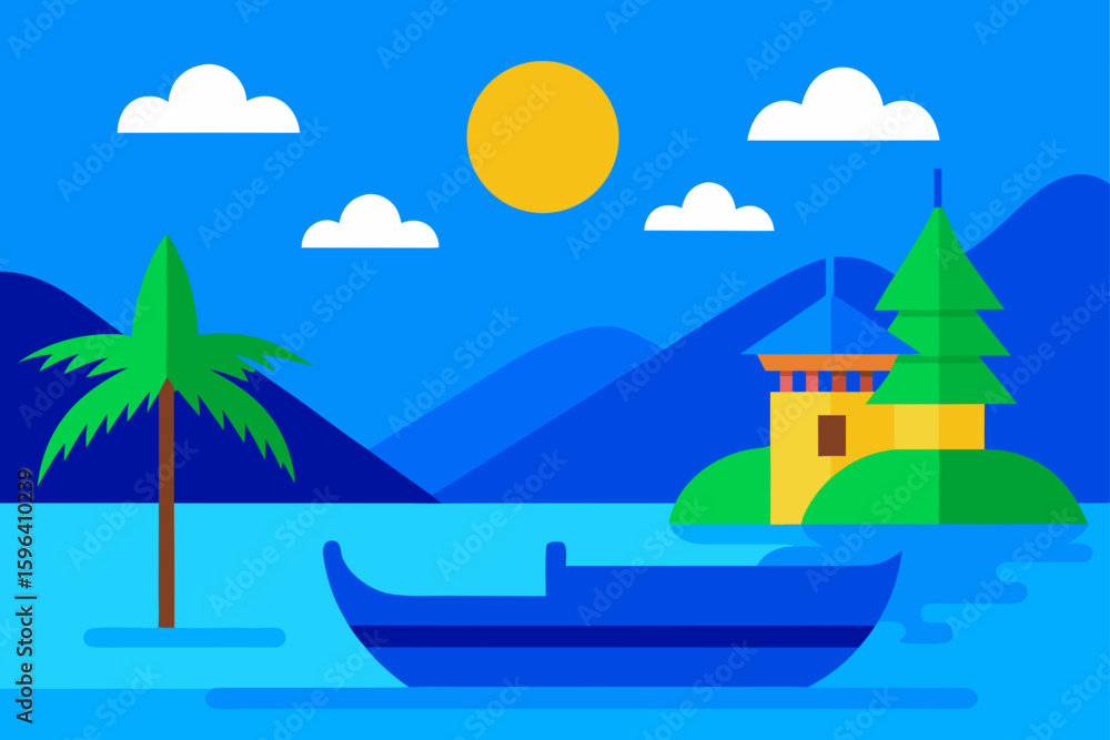 Obraz premium blue tropical bay with sunlight and thai boat