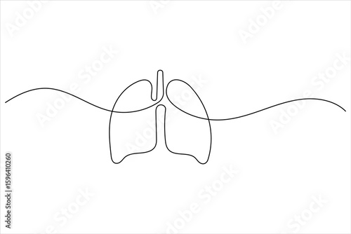 Continuous one line drawing of lungs medical anatomical organ isolated on white background