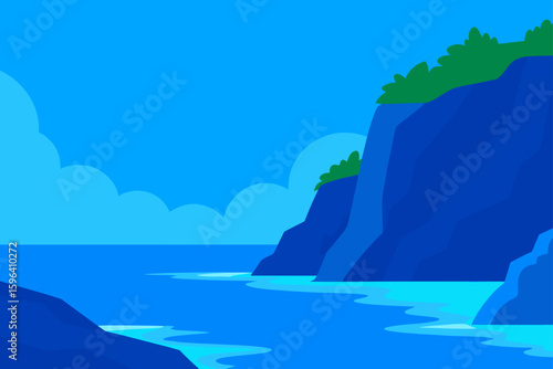 blue tropical sea and cliffs without people