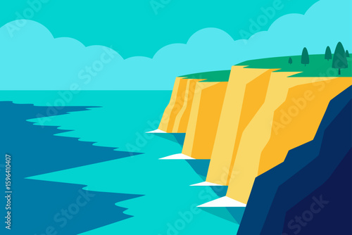brightly lit cliffs and turquoise sea