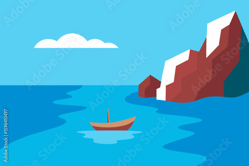 clear water with rocky cliffs and traditional boa