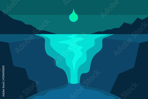 glowing water near limestone cliff wall