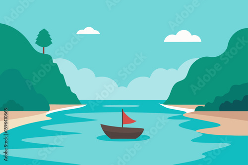 lone boat in serene thai island cove
