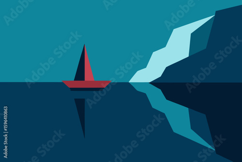 sea reflections with boat and steep cliffs