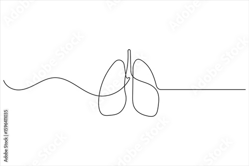 Continuous one line drawing of lungs medical anatomical organ isolated on white background