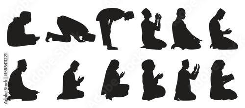 silhouette muslim praying muslim shalat silhouette vector