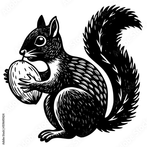 "Curious Squirrel Eating Nut on Forest Floor in Natural Light"