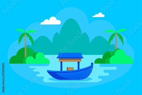 tropical blue lagoon with thai boat