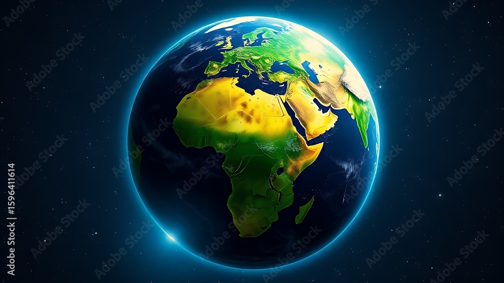 A vibrant green Earth globe floating among stars in a cosmic setting. A vibrant green Earth globe floating among stars in a cosmic setting.