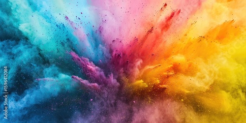 Energetic color run rainbow explosion with sharp pigment edges