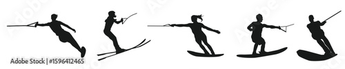 water ski vector set silhouettes isolated background water sport summer vector illustration.