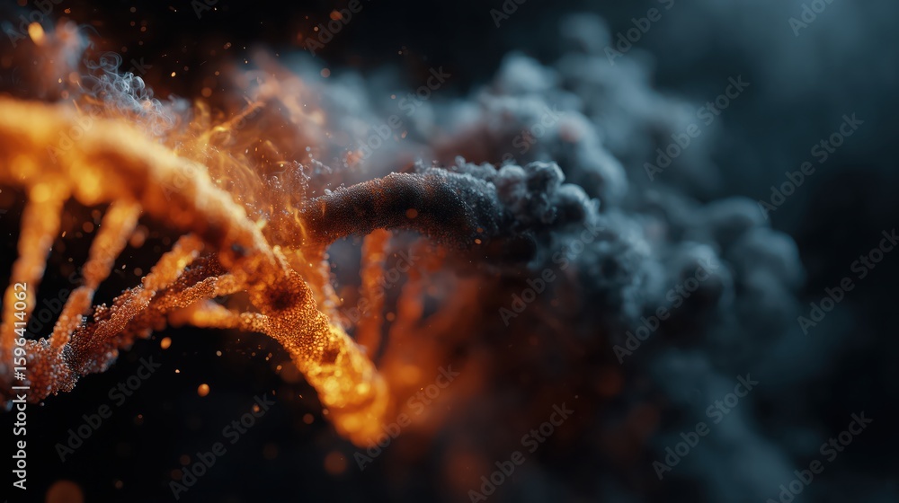 Obraz premium Dancing tendrils of smoke and fire intertwine to form an ethereal representation of DNA's elegance and complexity