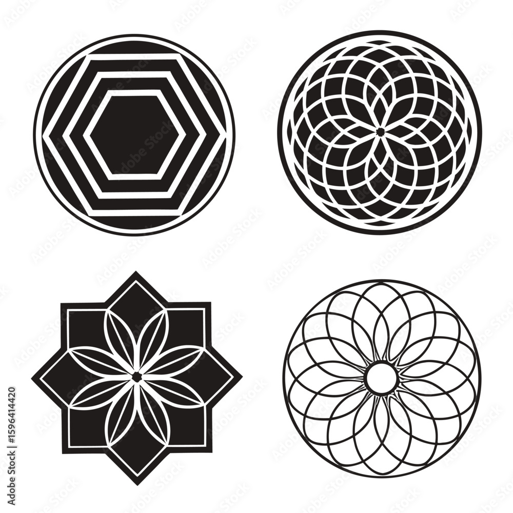 Fototapeta premium Geometric Mandala Patterns Black White abstract