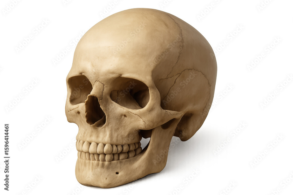 Obraz premium Realistic human skull rotating on transparent background