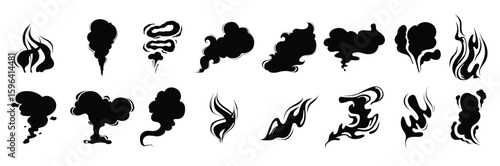 Smoke clouds steam puff cigarette food smell abstract illustrations fume cartoon style