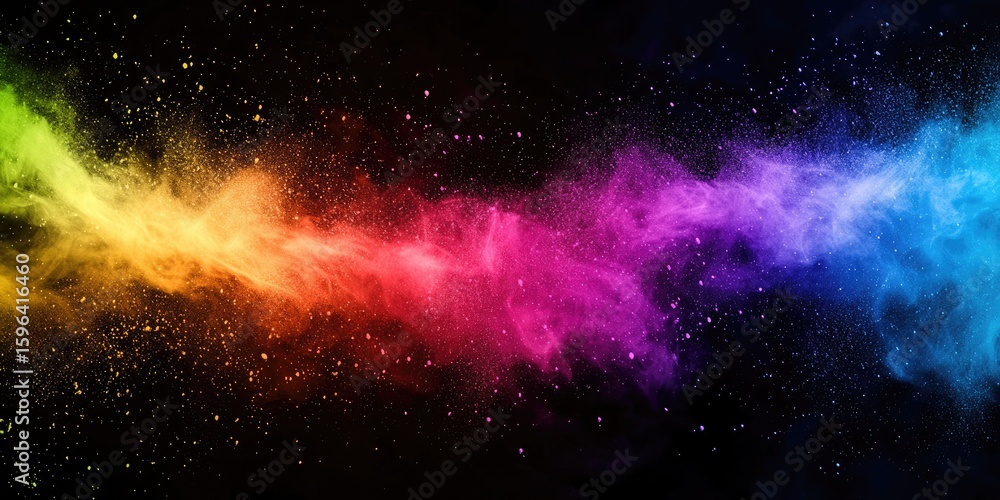 Obraz premium Horizontal rainbow powder streak with dust trails for energetic design