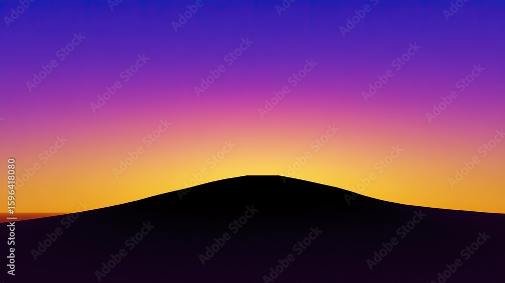 Obraz premium The giant sun sets behind isolated red hills in a tranquil desert, the sky and gradient colors, with halos, cinematic blooming effects, stunning sunset lights, and vibrant beauty.