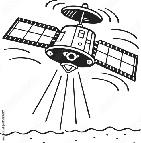 Satellite in orbit scanning earth surface communication technology, remote sensing, space exploration, data transmission concept