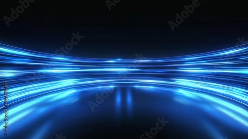 Dynamic Blue Light Streaks Forming a Futuristic Archway
