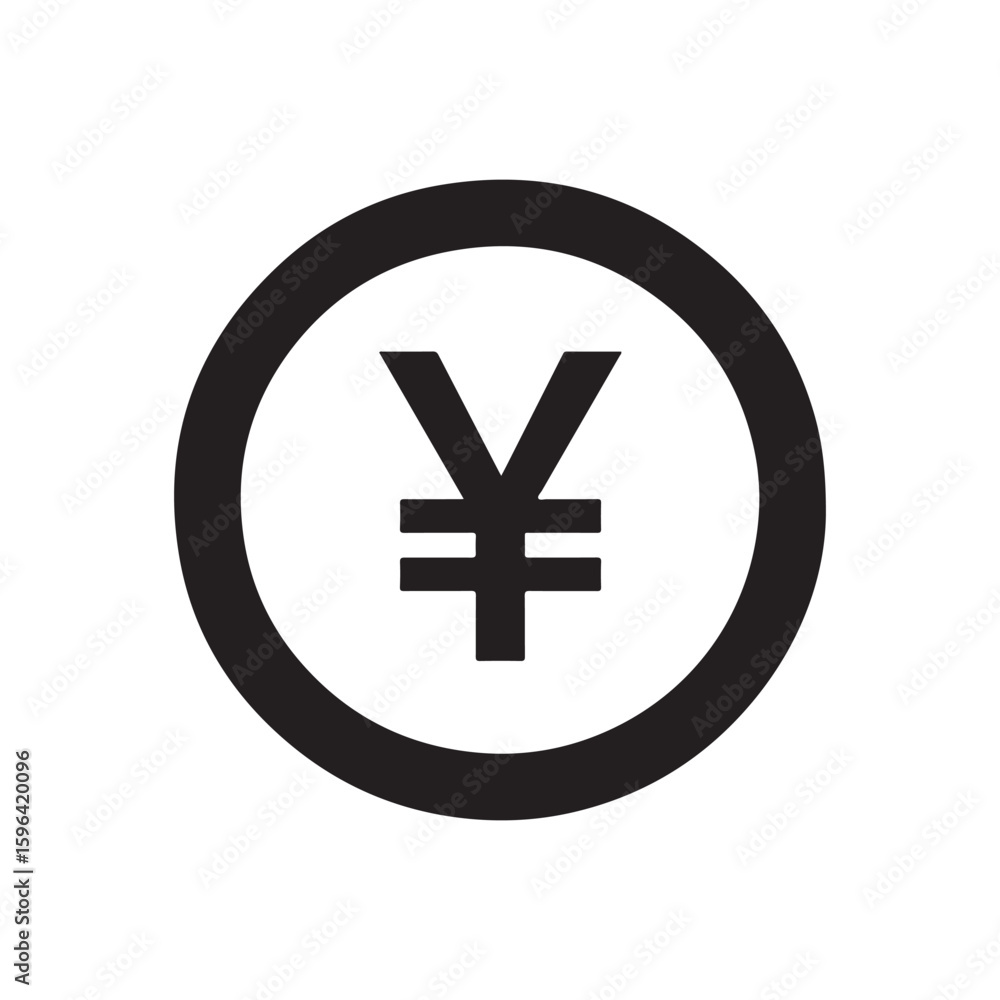 Obraz premium Black round shape with japanese yen symbol icon silhouette vector flat illustration design