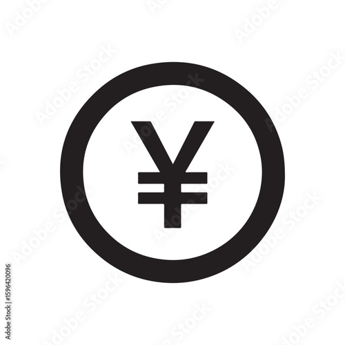 Black round shape with japanese yen symbol icon silhouette vector flat illustration design
