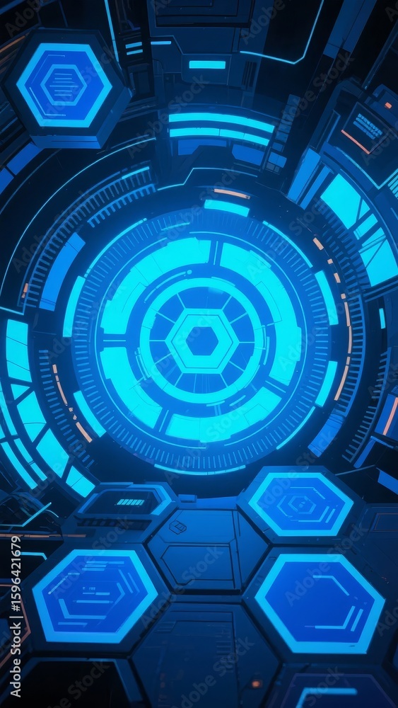 Obraz premium Futuristic Blue Hexagonal Interface with Circular Design