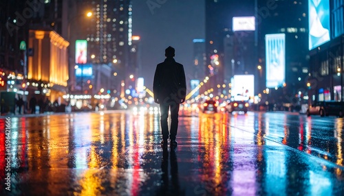 Wallpaper Mural City street at night, rain Torontodigital.ca