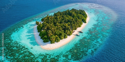 Fototapeta Naklejka Na Ścianę i Meble -  Maldives island with mix of jungle, sand, and coral garden