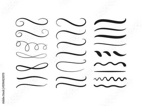 Collection of decorative swirls and flourishes silhouette vector isolated on white background
