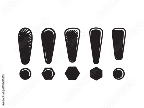 Collection of exclamation mark silhouettes vector isolated on white background.
