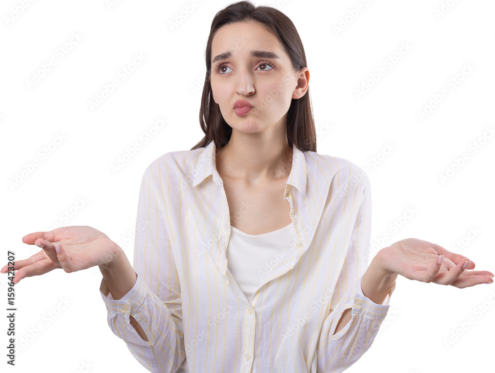 Fototapeta premium Young beautiful woman with facial expression of surprise standing over white background.