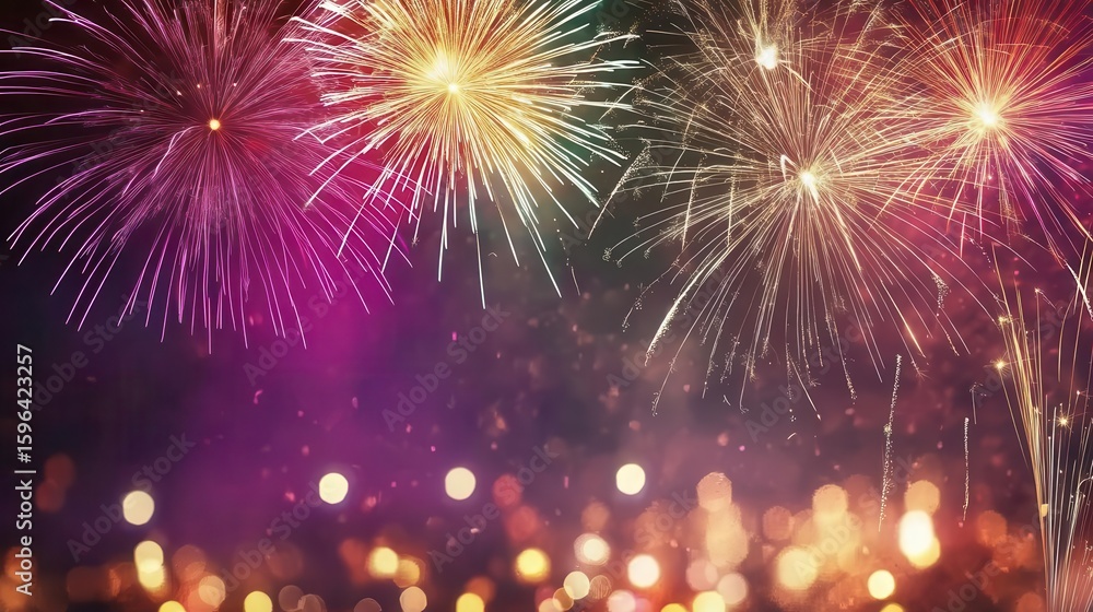 Fototapeta premium Happy 4th of July Banner design showing festive fireworks