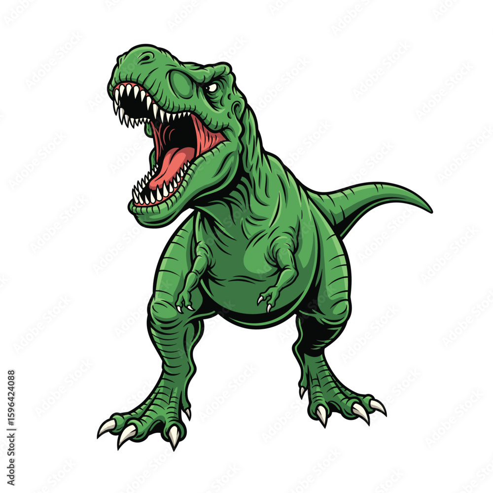 Fototapeta premium Green T-rex roaring Illustration isolated on white background