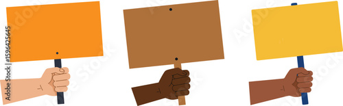 Diverse Hands Holding Protest Signs with Various Colors and Styles.