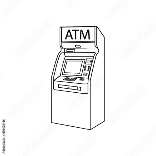 ATM machine graphic in simple line art style  