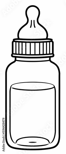 Baby bottle with nipple in minimalist outline design  