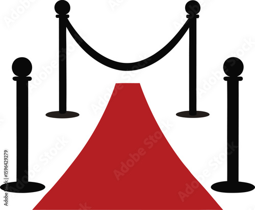  A red carpet entrance with velvet ropes and stanchions  isolated on transparent background.