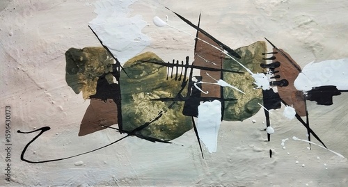 Contemporary geometric cubism abstract painting in earthy tone color composition