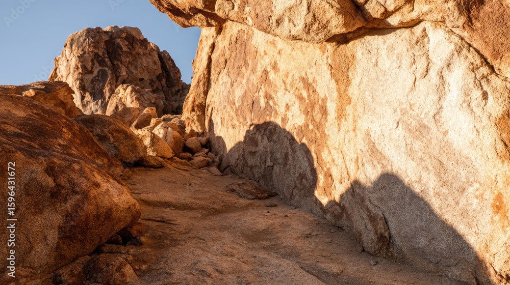 Natural rock formation in a desert landscape with dramatic shadows and earthy tones Natural rock formation in a desert landscape with dramatic shadows and earthy tones