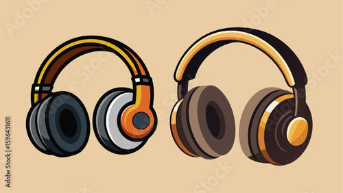 Black headphones isolated on white background with audio and music technology equipment