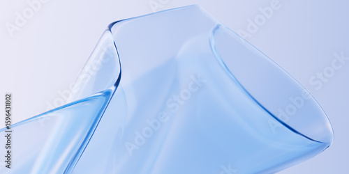 Elegant translucent blue glass or plastic curve sheets flowing dynamic abstract composition. Blue gradient wave design element 3d rendering for innovative futuristic concept background.