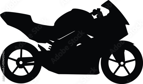 Black Silhouette of Sport Motorcycle with Sleek Aerodynamic Design and Distinct Racing Features