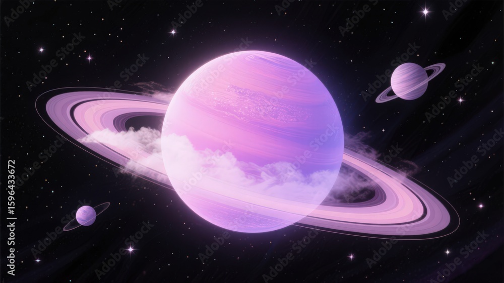 Fototapeta premium Pastel Purple Planet with Rings, Dreamy Cosmic Scene
