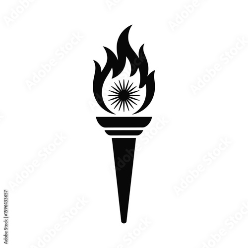 Black silhouette of a torch with flames isolated on white background