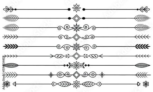Black and white vintage ornamental dividers set for classic border and design elements

